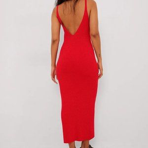 Ribbed Deep Back Dress - Red